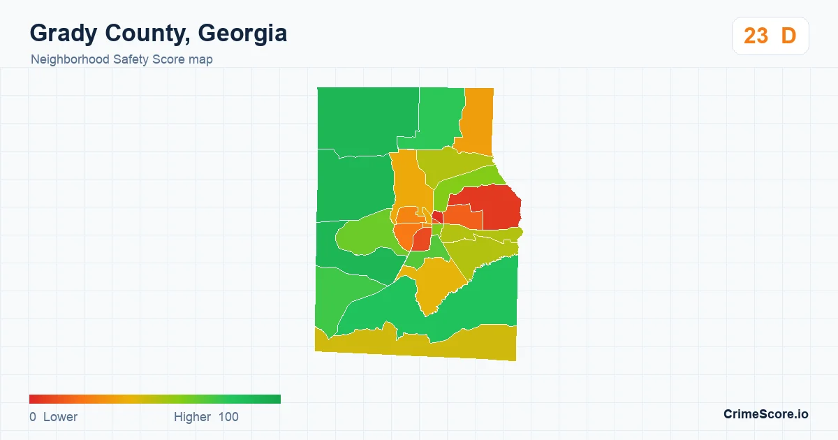 Grady County, Georgia neighborhood Safety Score map by Census block group