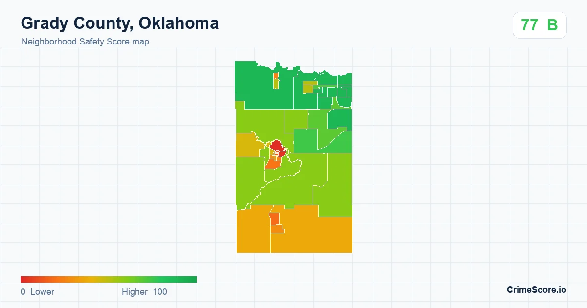 Grady County, Oklahoma neighborhood Safety Score map by Census block group