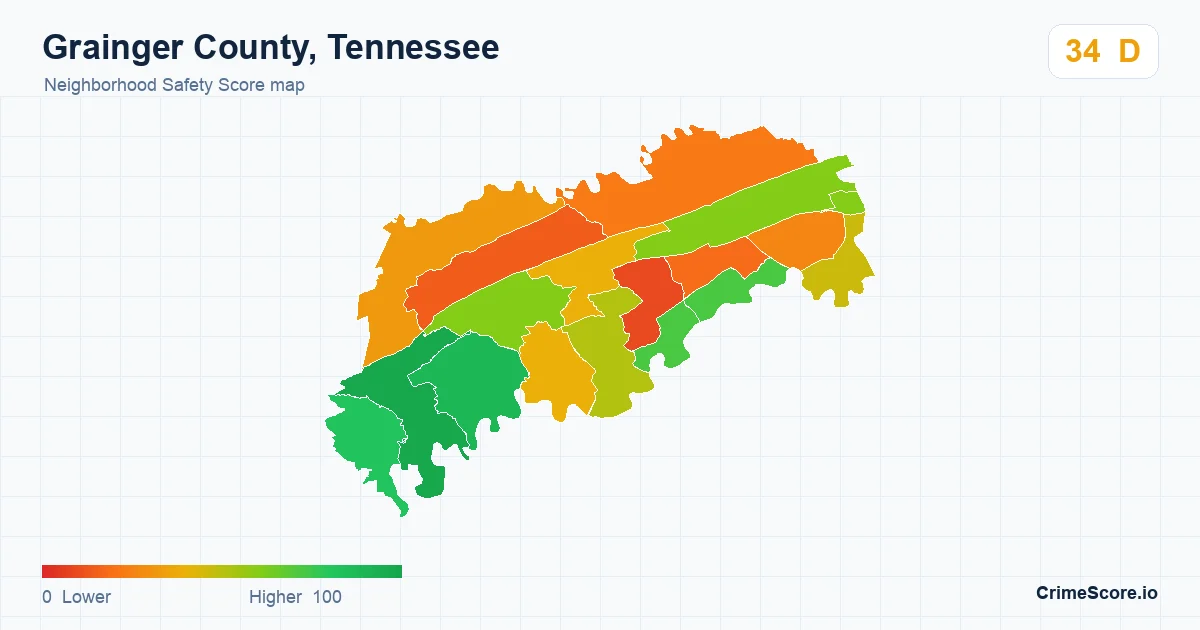 Grainger County, Tennessee neighborhood Safety Score map by Census block group