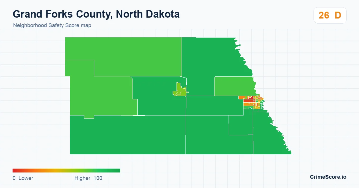 Grand Forks County, North Dakota neighborhood Safety Score map by Census block group