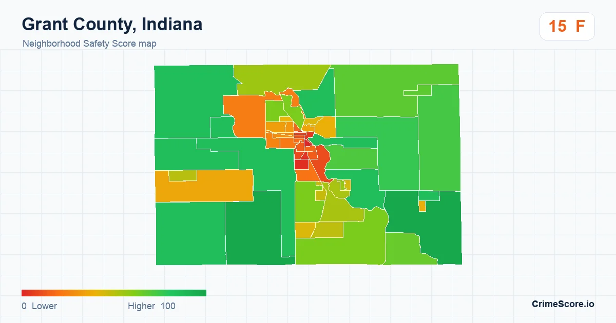 Grant County, Indiana neighborhood Safety Score map by Census block group