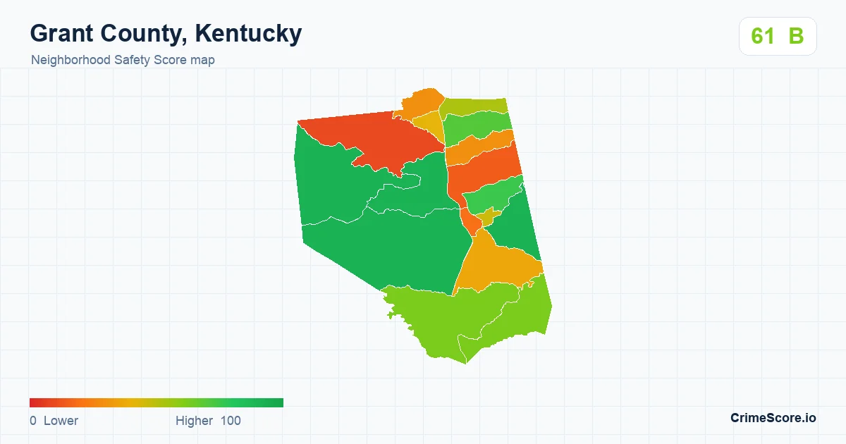 Grant County, Kentucky neighborhood Safety Score map by Census block group