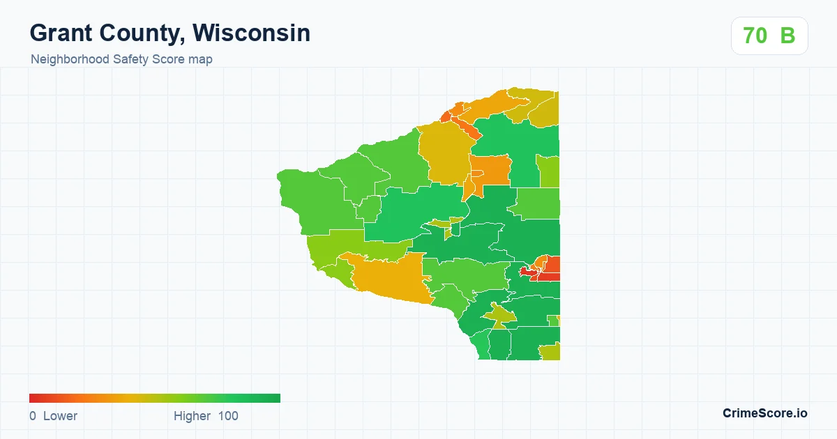 Grant County, Wisconsin neighborhood Safety Score map by Census block group