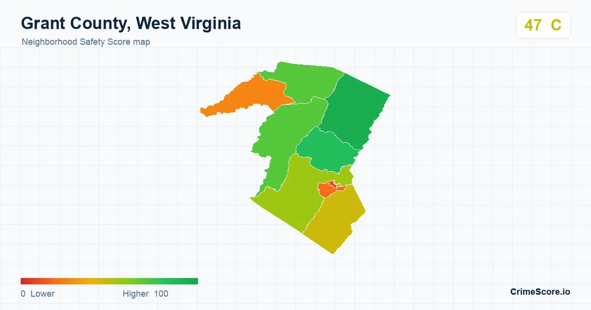 Grant County, West Virginia neighborhood Safety Score map by Census block group