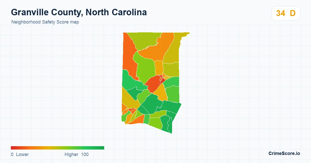 Granville County, North Carolina neighborhood Safety Score map by Census block group