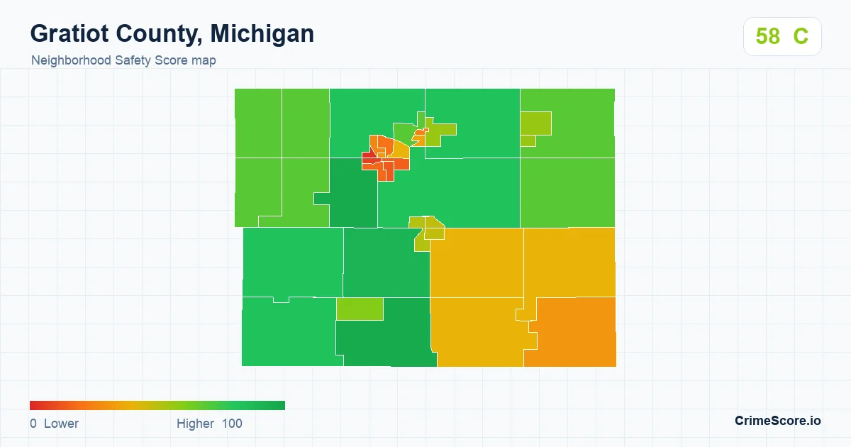 Gratiot County, Michigan neighborhood Safety Score map by Census block group