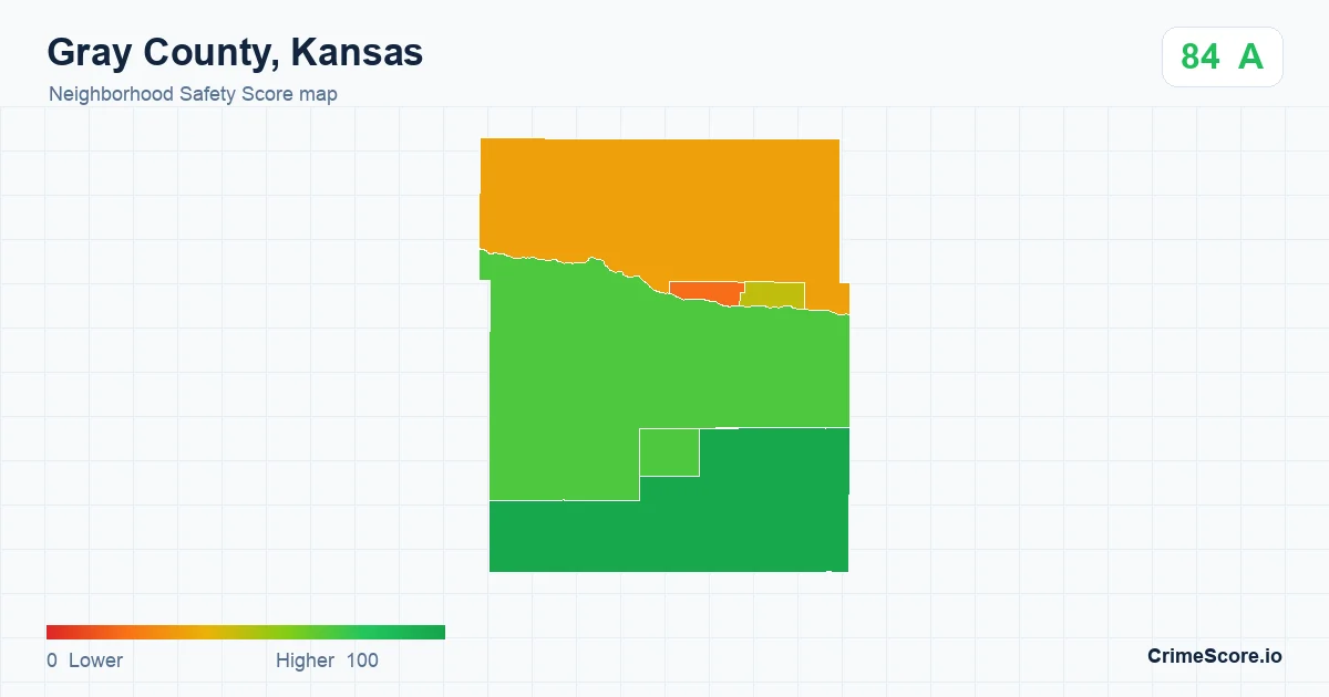 Gray County, Kansas neighborhood Safety Score map by Census block group