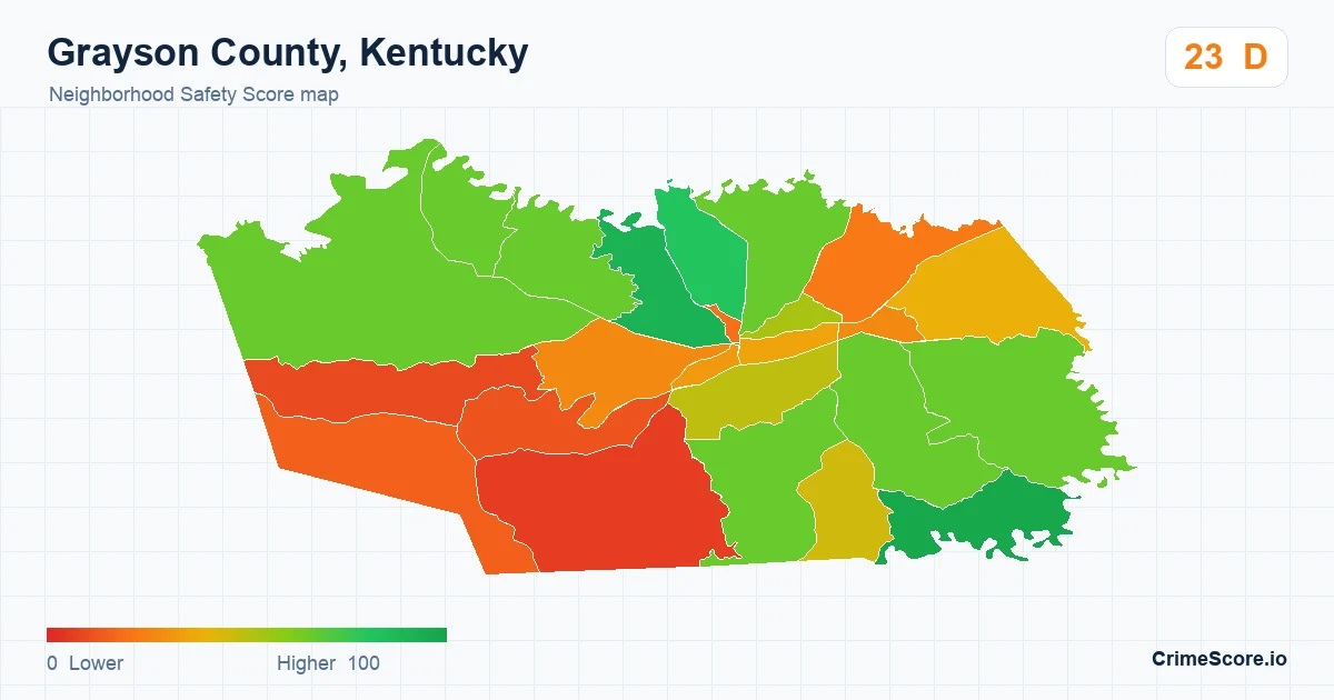 Grayson County, Kentucky neighborhood Safety Score map by Census block group