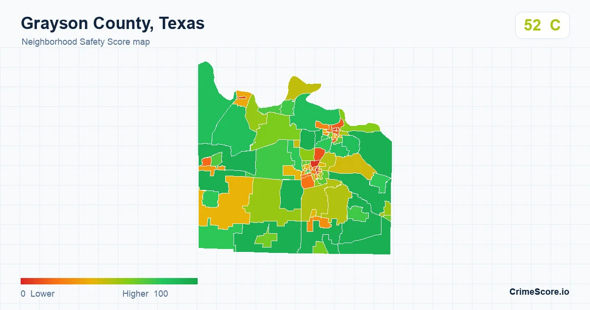 Grayson County, Texas neighborhood Safety Score map by Census block group