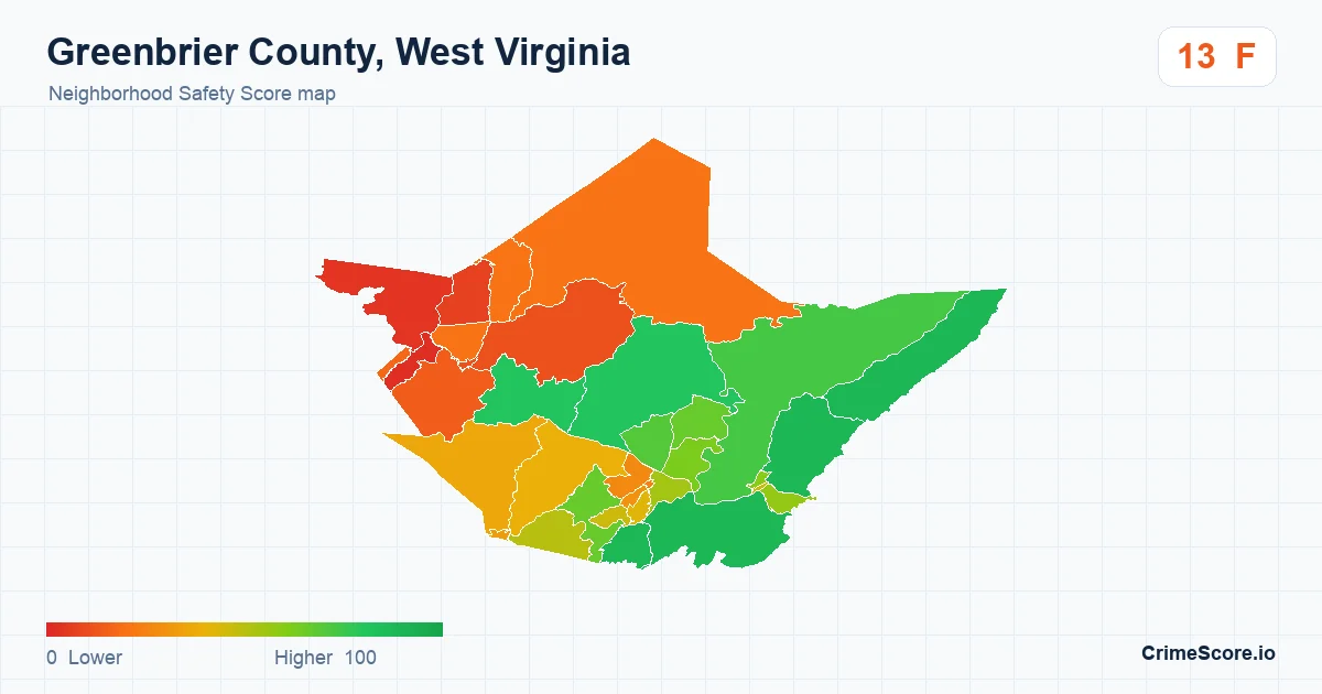Greenbrier County, West Virginia neighborhood Safety Score map by Census block group