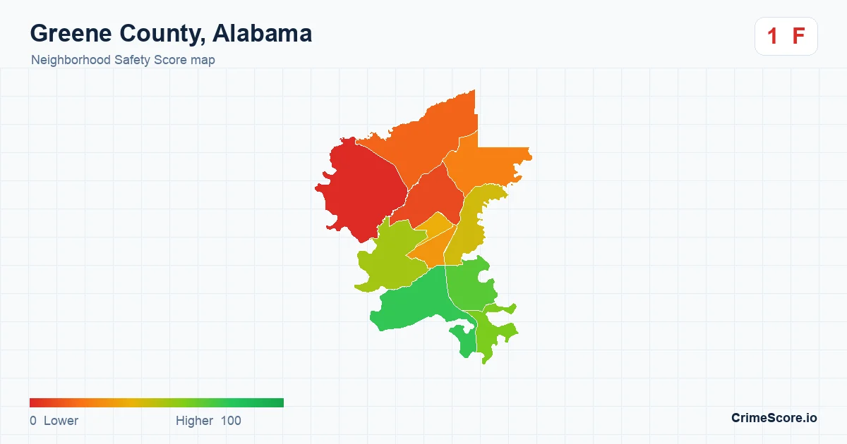 Greene County, Alabama neighborhood Safety Score map by Census block group