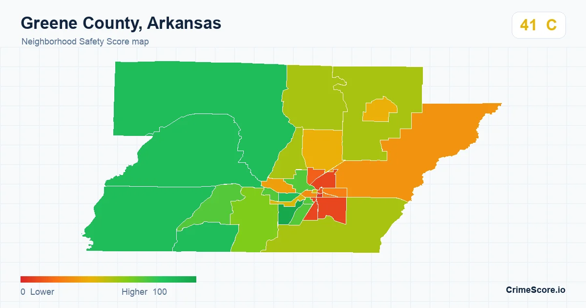 Greene County, Arkansas neighborhood Safety Score map by Census block group