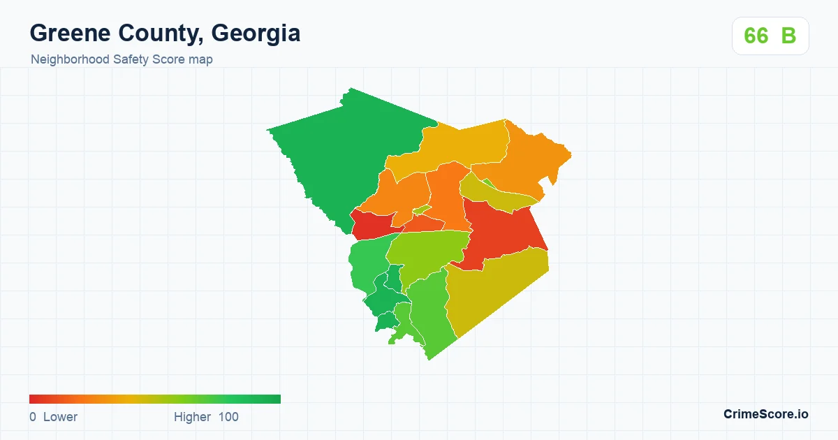 Greene County, Georgia neighborhood Safety Score map by Census block group
