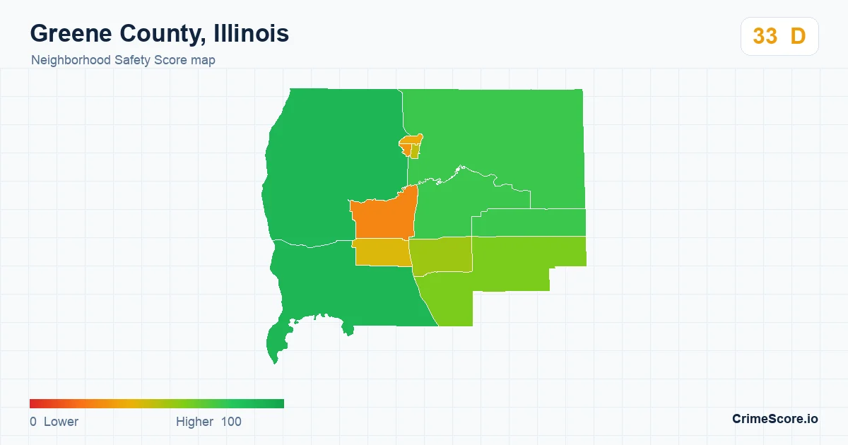 Greene County, Illinois neighborhood Safety Score map by Census block group