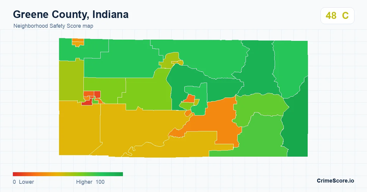 Greene County, Indiana neighborhood Safety Score map by Census block group