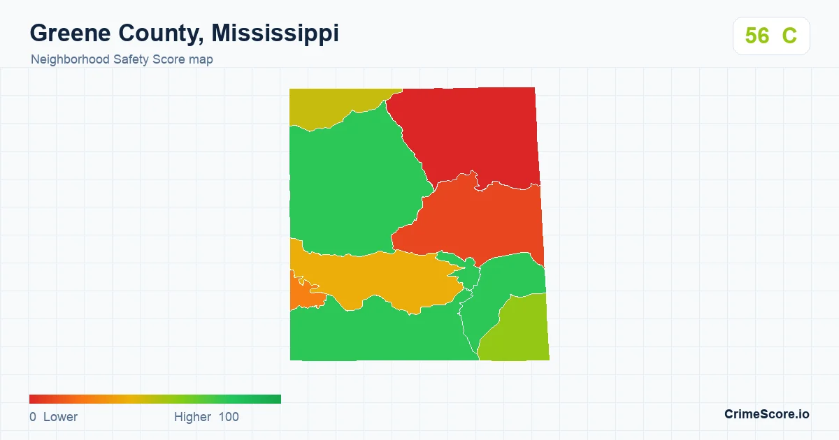 Greene County, Mississippi neighborhood Safety Score map by Census block group