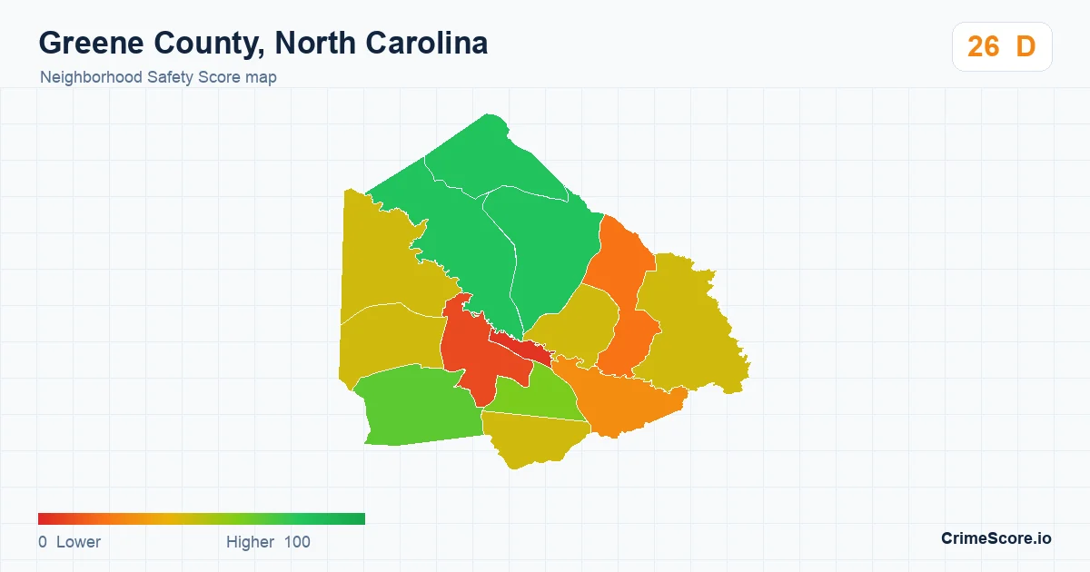 Greene County, North Carolina neighborhood Safety Score map by Census block group