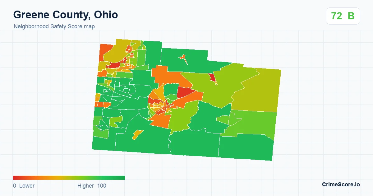 Greene County, Ohio neighborhood Safety Score map by Census block group