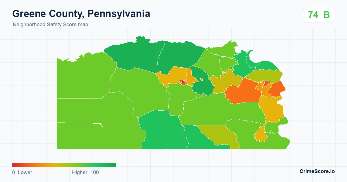 Greene County, Pennsylvania neighborhood Safety Score map by Census block group
