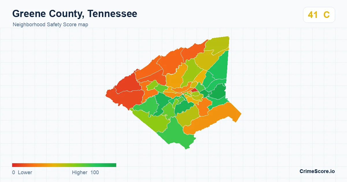 Greene County, Tennessee neighborhood Safety Score map by Census block group