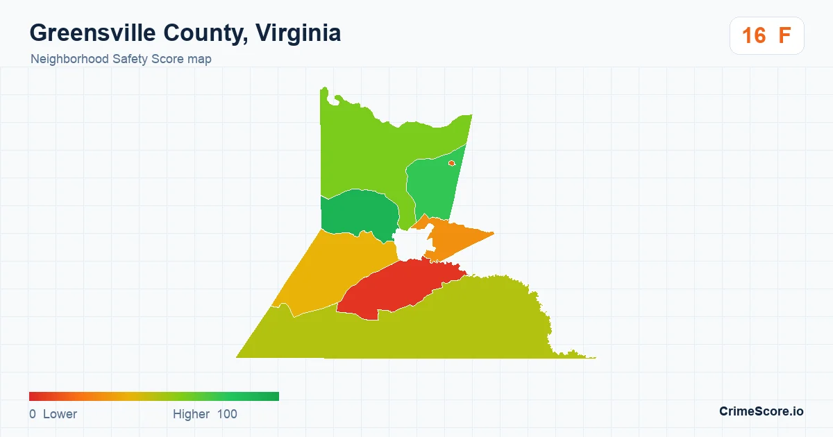 Greensville County, Virginia neighborhood Safety Score map by Census block group