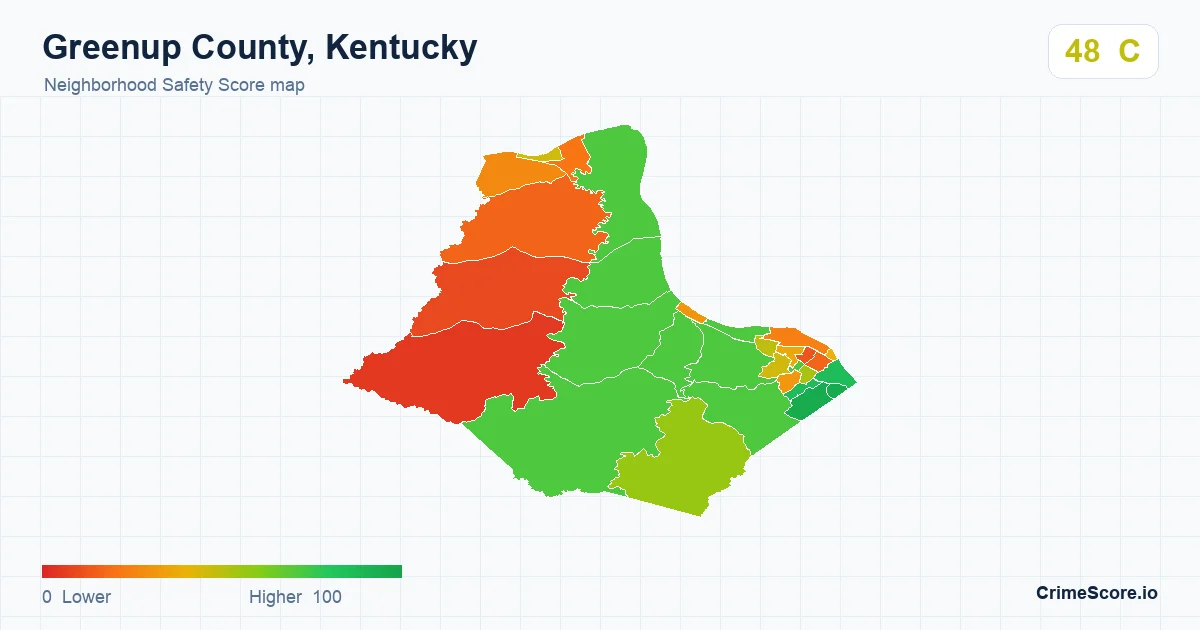 Greenup County, Kentucky neighborhood Safety Score map by Census block group