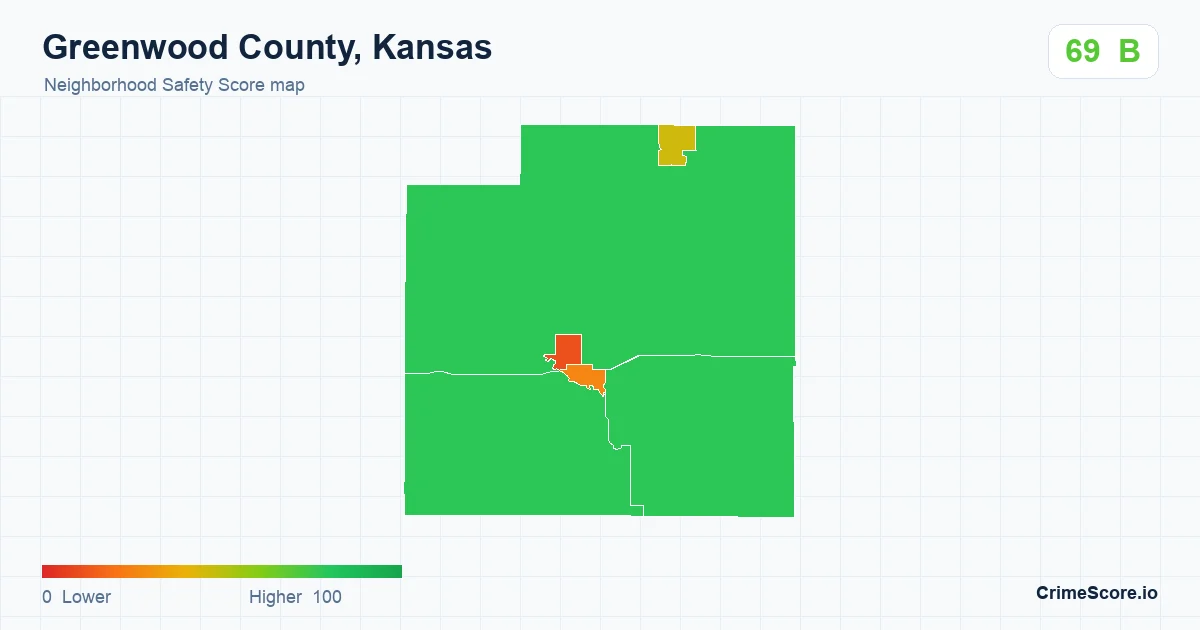 Greenwood County, Kansas neighborhood Safety Score map by Census block group