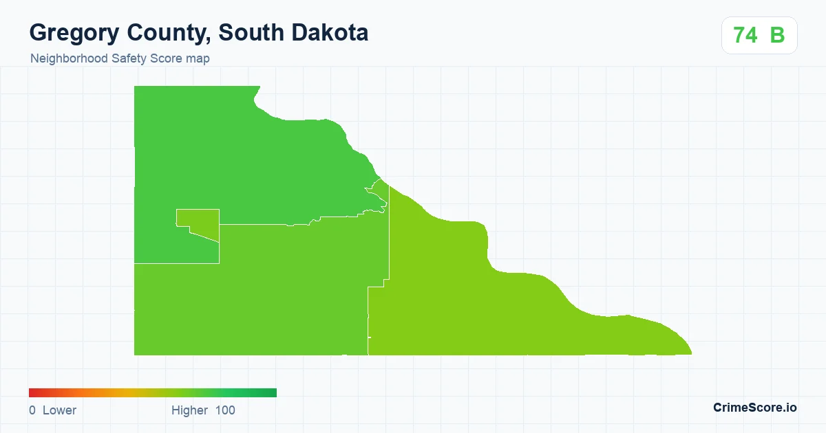 Gregory County, South Dakota neighborhood Safety Score map by Census block group