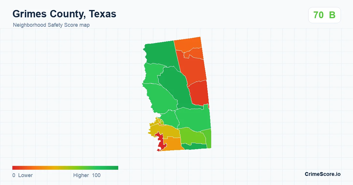 Grimes County, Texas neighborhood Safety Score map by Census block group