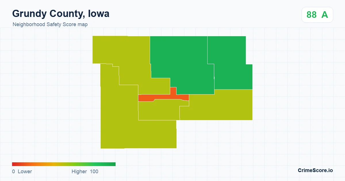 Grundy County, Iowa neighborhood Safety Score map by Census block group