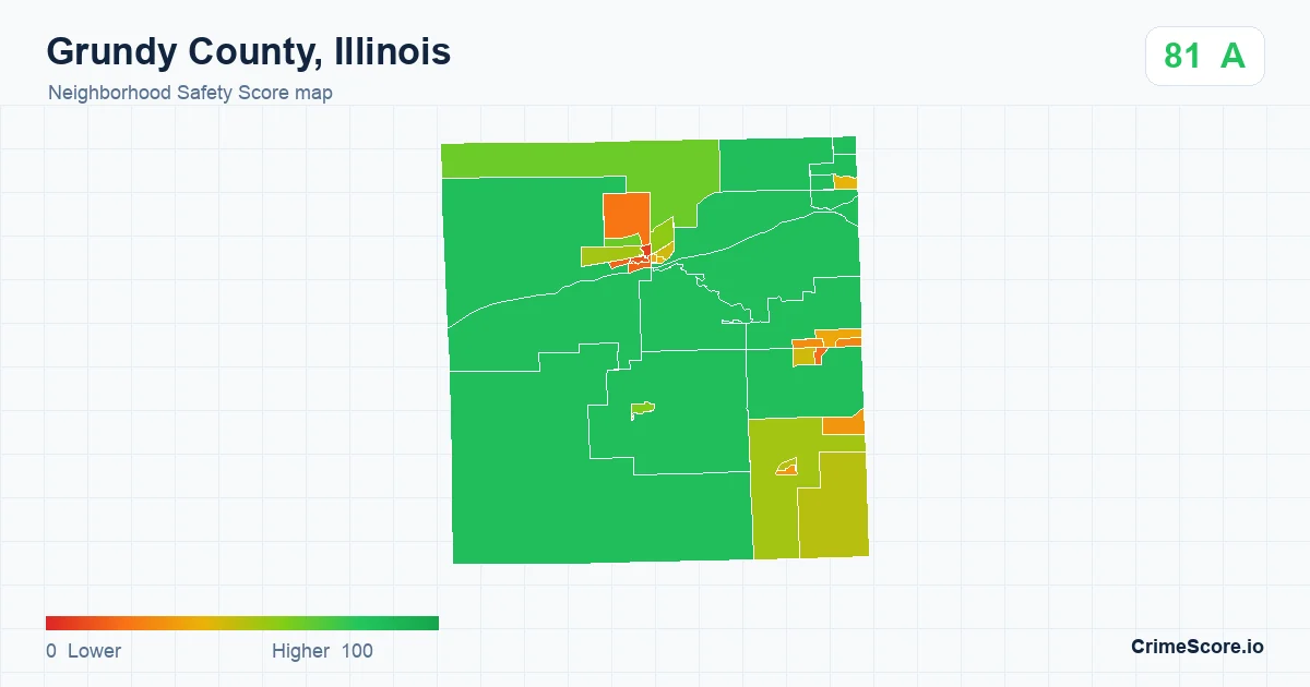 Grundy County, Illinois neighborhood Safety Score map by Census block group