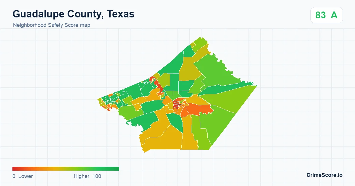 Guadalupe County, Texas neighborhood Safety Score map by Census block group
