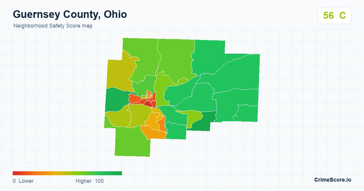 Guernsey County, Ohio neighborhood Safety Score map by Census block group
