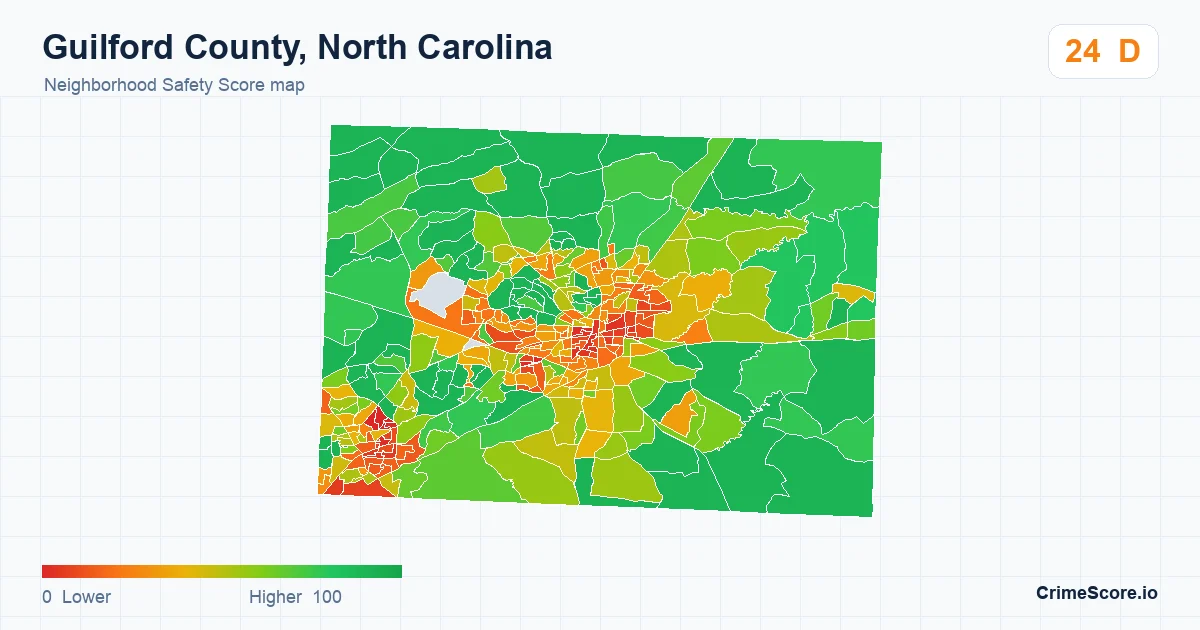 Guilford County, North Carolina neighborhood Safety Score map by Census block group