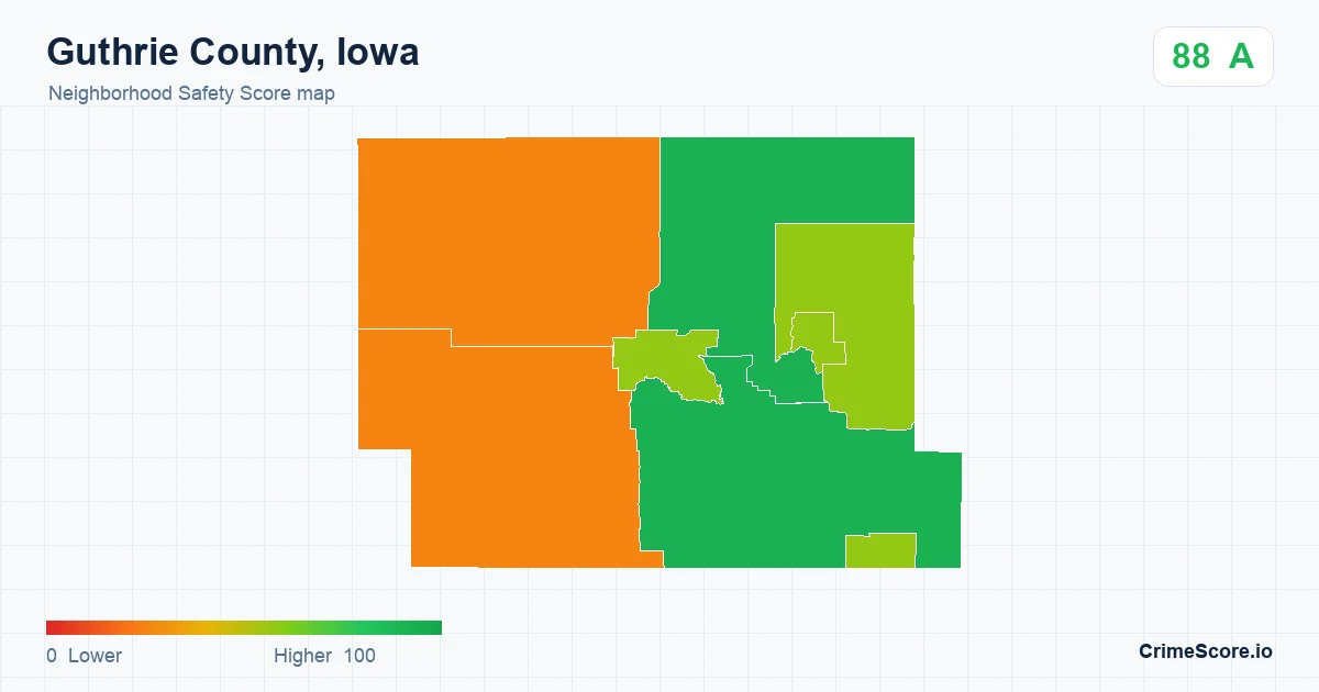 Guthrie County, Iowa neighborhood Safety Score map by Census block group
