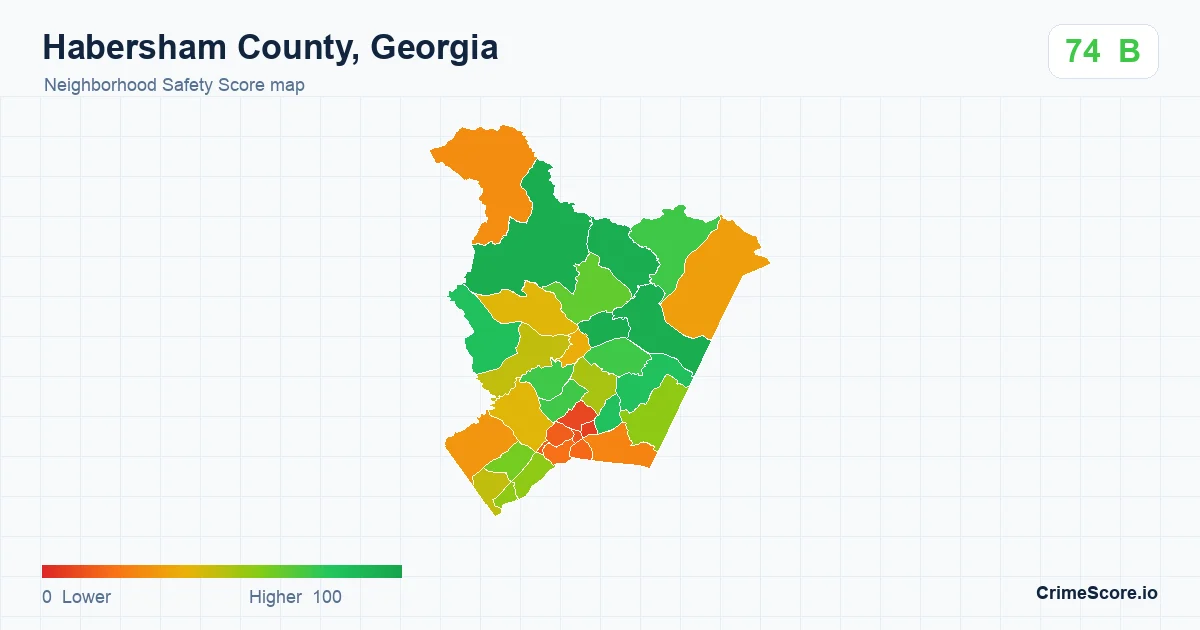 Habersham County, Georgia neighborhood Safety Score map by Census block group