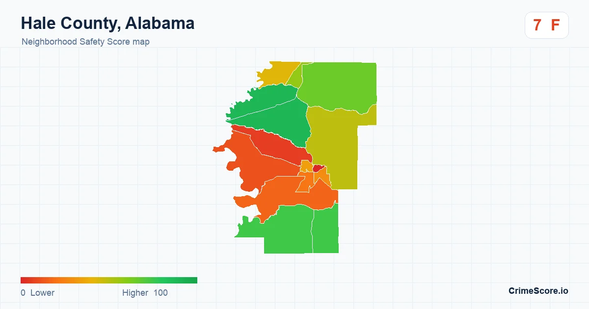 Hale County, Alabama neighborhood Safety Score map by Census block group