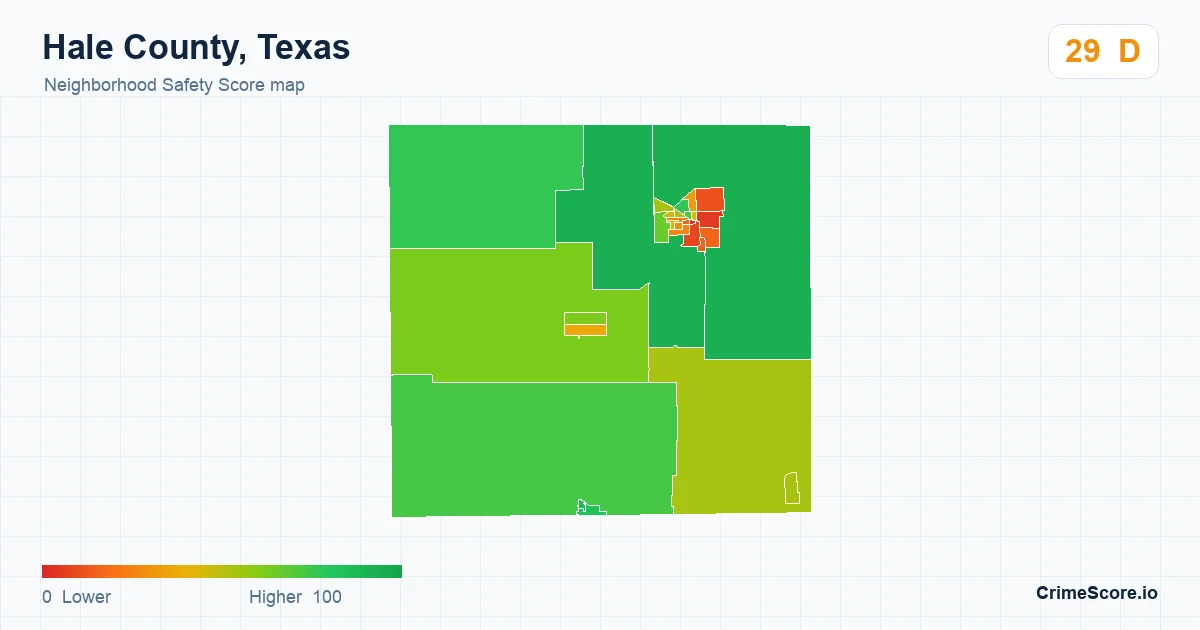 Hale County, Texas neighborhood Safety Score map by Census block group
