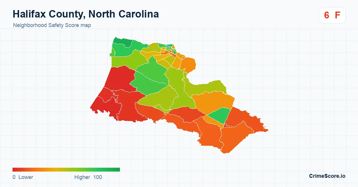 Halifax County, North Carolina neighborhood Safety Score map by Census block group
