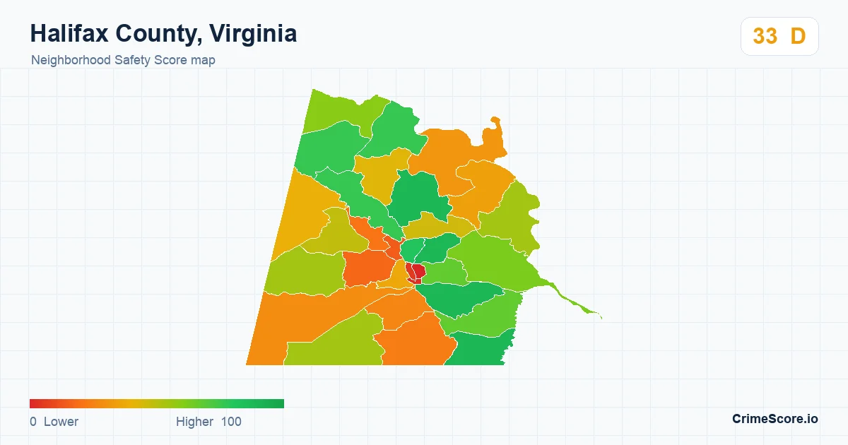 Halifax County, Virginia neighborhood Safety Score map by Census block group