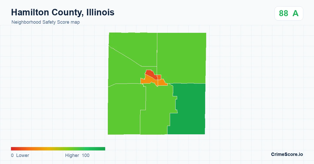 Hamilton County, Illinois neighborhood Safety Score map by Census block group