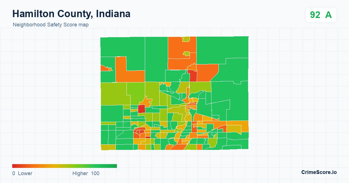 Hamilton County, Indiana neighborhood Safety Score map by Census block group
