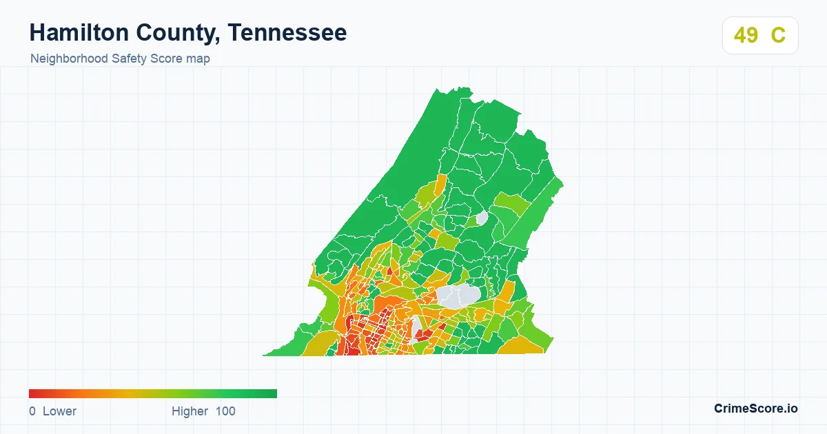 Hamilton County, Tennessee neighborhood Safety Score map by Census block group
