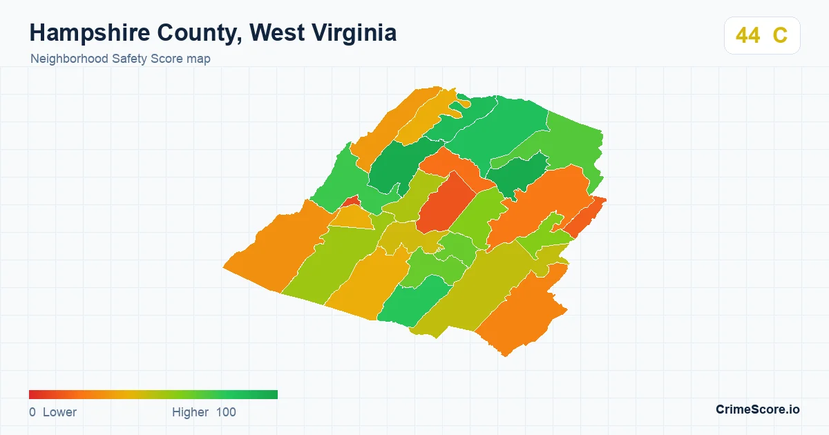 Hampshire County, West Virginia neighborhood Safety Score map by Census block group