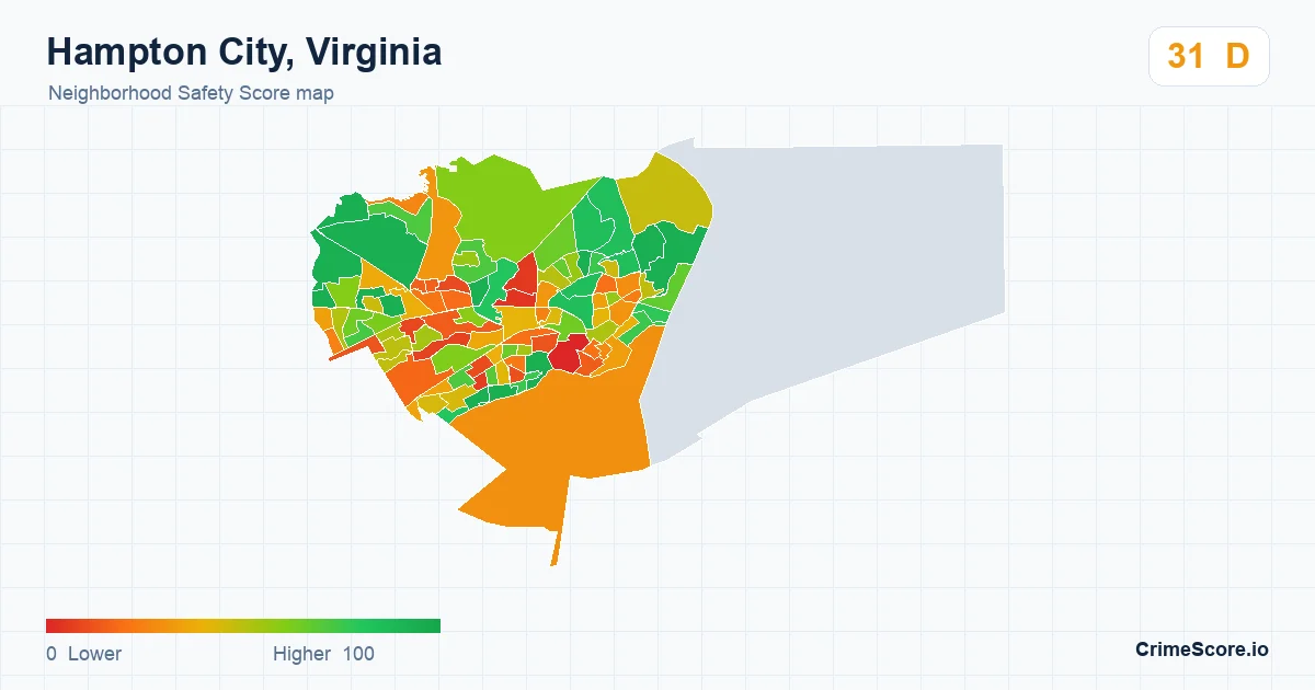 Hampton City, Virginia neighborhood Safety Score map by Census block group