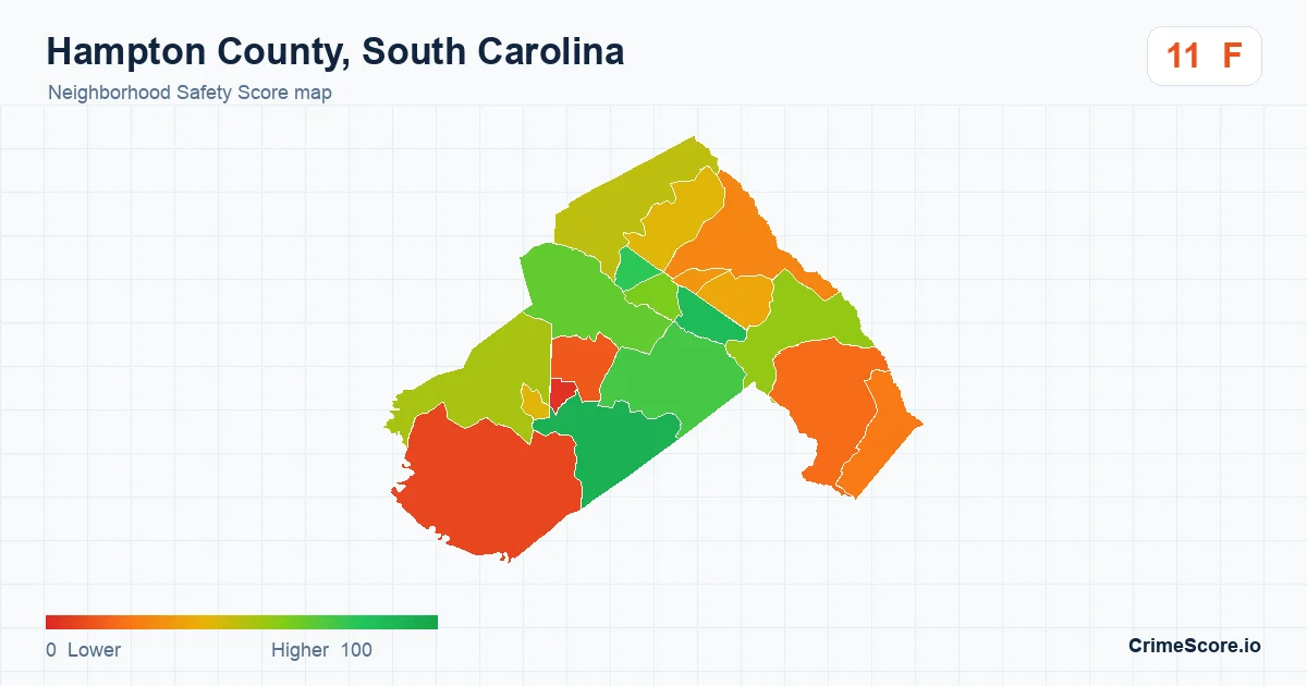 Hampton County, South Carolina neighborhood Safety Score map by Census block group