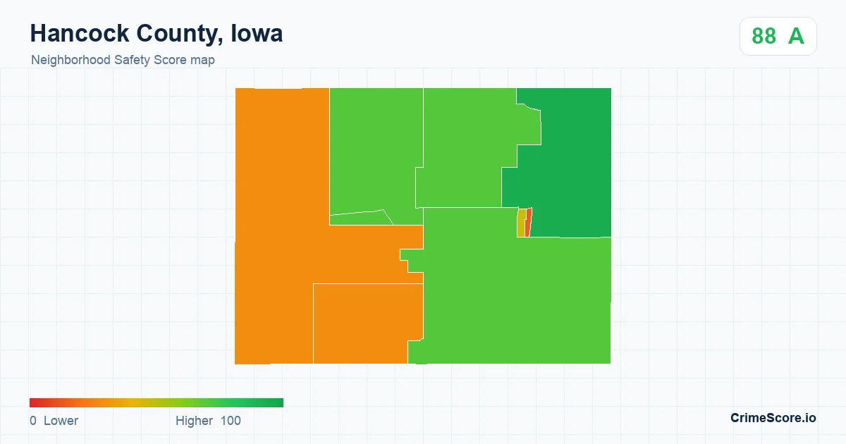 Hancock County, Iowa neighborhood Safety Score map by Census block group