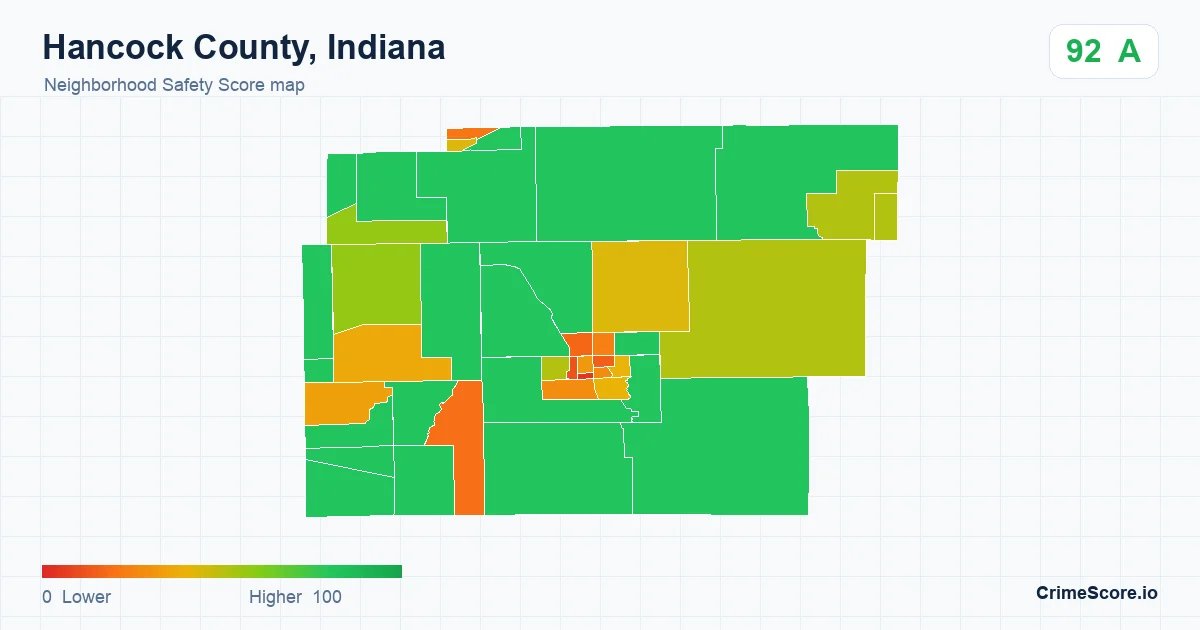 Hancock County, Indiana neighborhood Safety Score map by Census block group