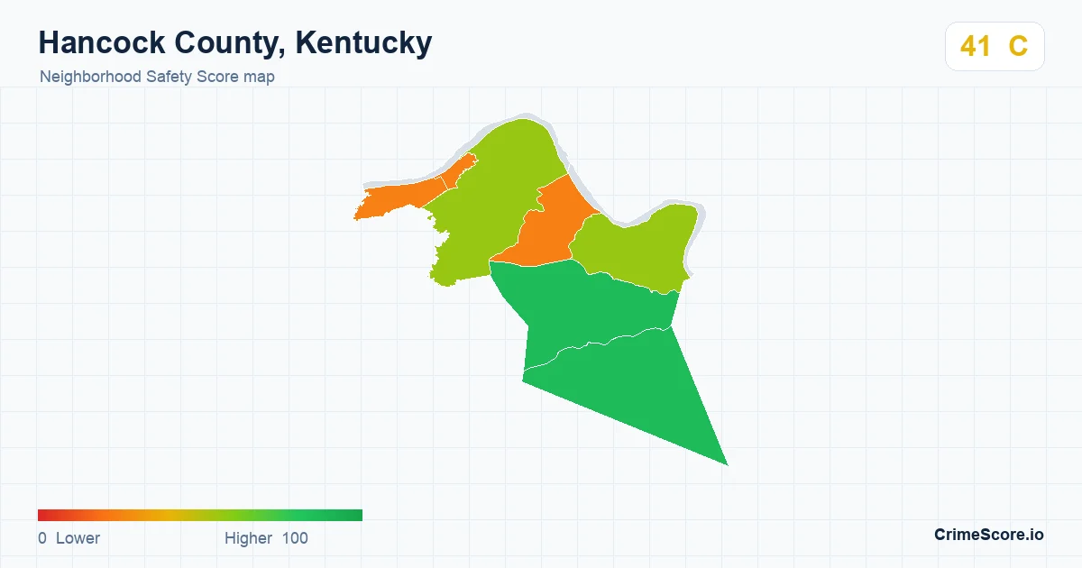 Hancock County, Kentucky neighborhood Safety Score map by Census block group