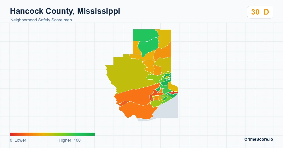 Hancock County, Mississippi neighborhood Safety Score map by Census block group